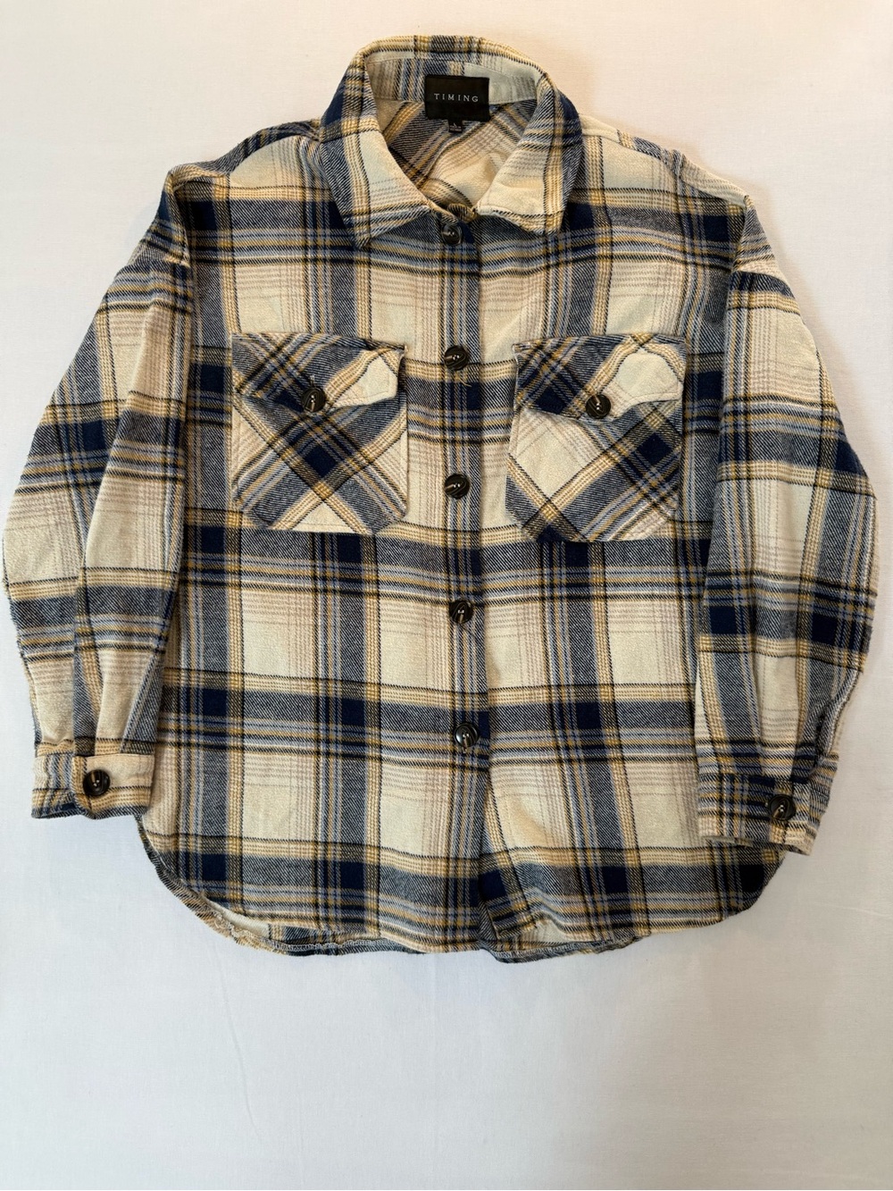 Timing Mens 100% Cotton Blue and Cream Plaid Button-Down Shirt
